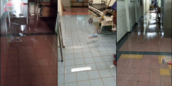 Flooding at the National Referral Hospital’s theatre and corridors, during last Fridays heavy downpour.