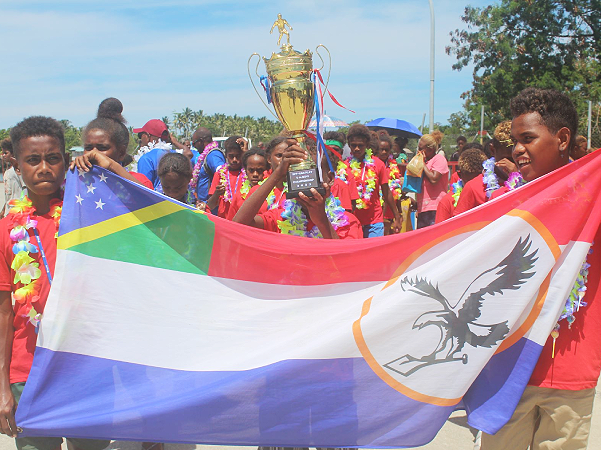 Malaita Myzomela Under 14 team arrive in Auki yesterday.
