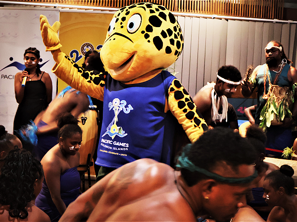 Pacific Games Solo The Mascot at Mendana perforing on 1 year Countdown to Pacific Games 2023. Photo supplied.