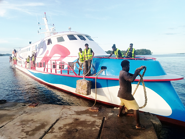 Pelican 96 ready to berths at Gizo on Wednesday evening
