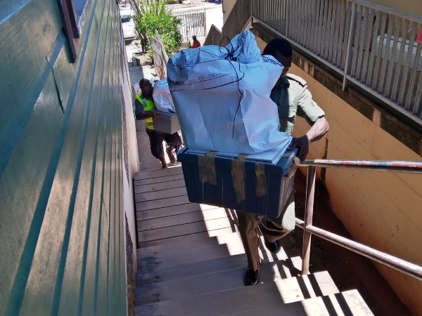 Ballot boxes being transported to the counting venue