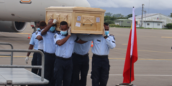 Casket of the late Ambassador to PRC, H.E. John Mofat Fugui.