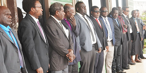 Some of the MPAs of Western Province standing at the balcony of Chacha building in Gizo Western Province
