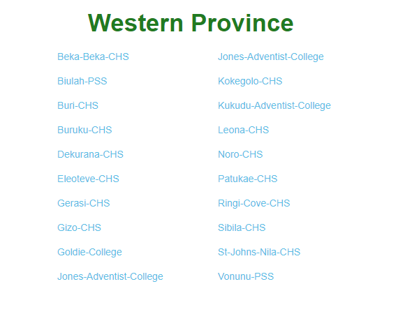 Western province Secondary schools
