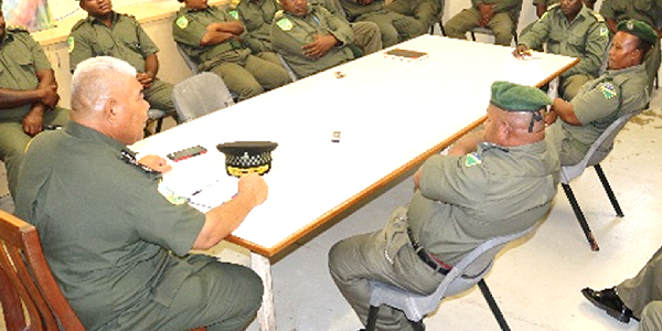 CSSI Commissioner, Mactus Forau, meets the Auki Correctional Centre Management and staff during his visit to Auki. Photo by CSSI.