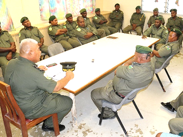 CSSI Commissioner, Mactus Forau, meets the Auki Correctional Centre Management and staff during his visit to Auki. Photo by CSSI.