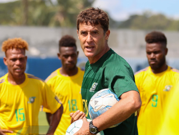 Coach Felipe and squad members in training yesterday