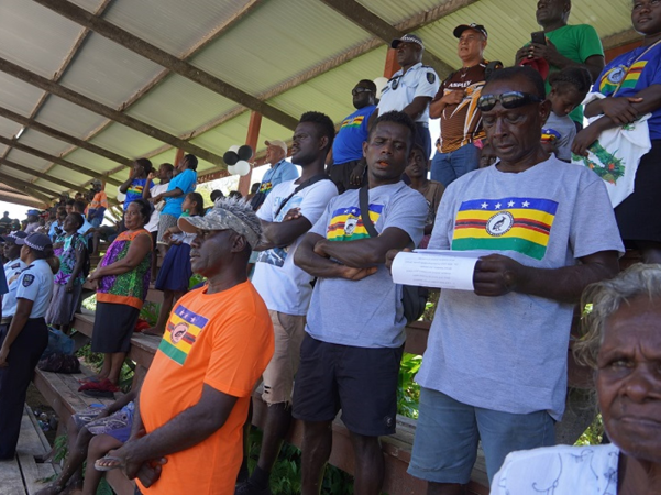 Lauruans singing the national anthem during the Choiseul Province Second Appointed Day celebration in Gizo, Western Province.