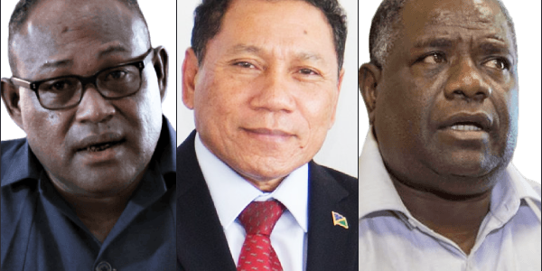Manasseh Maelanga (L), Peter Shanel Agovaka (C) and Bradley Tovosia (R) have been accused of ignoring the plight of over 400 ex-police officers.