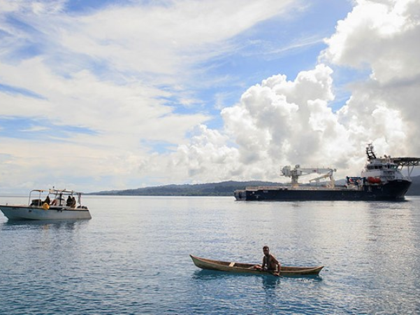 ADV Reliant off the coast of Lata during the Eastern Border Outpost Hydrographic Survey in Temotu Province.