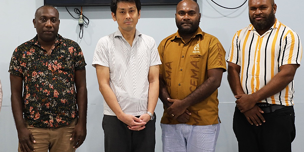 PS Dr Samson Viulu and some members of his management team with IMF representative Masafumi Yabara (Mission Chief for Solomon Islands) during the meeting at the MRD conference room