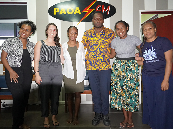 Staff members of the NZ High Commission Office Honiara and Paoa FM, after the Waitangi Day radio program.