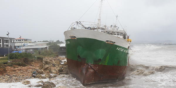 MV Vatud Star ran aground at Kukum, Prince Phillip highway coastline. Photo, Floyd Terry.