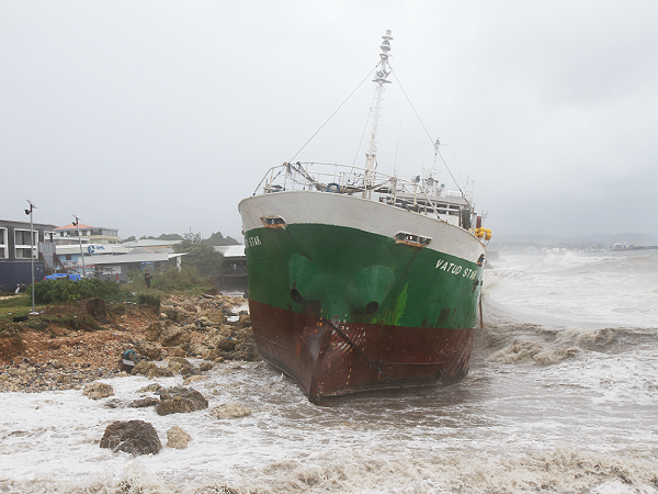 MV Vatud Star ran aground at Kukum, Prince Phillip highway coastline. Photo, Floyd Terry.