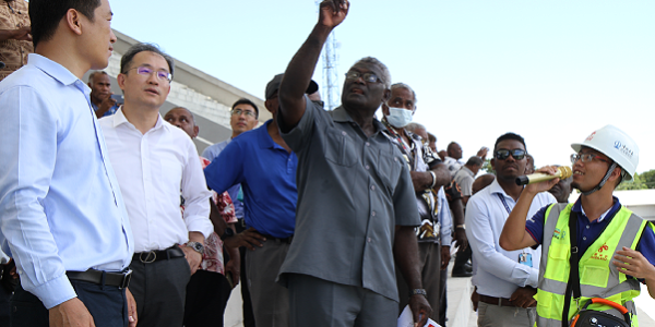 PM Sogavare and his delegation, joined by the Chinese Ambassador Li Ming at the Games stadium.
