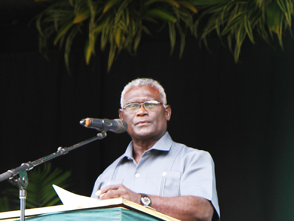 Prime Minister Manasseh Sogavare delivering his remarks at the launch of the Safe and Green Games, Friday.