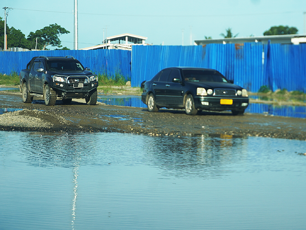 The current state of the road in front of the Pacific Games stadium at King George VI.