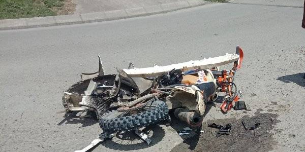 The motorbike was badly damaged after it hit a caldina vehicle during the tragic accident at the Kukum Highway on Sunday in Honiara.