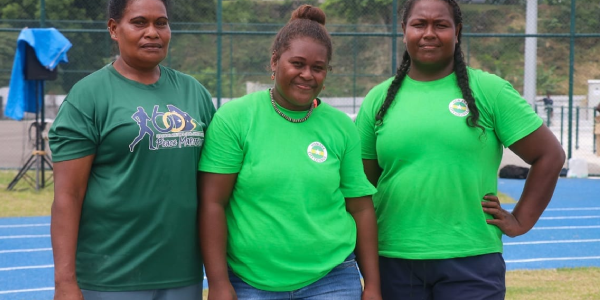 Gold, silver and bronze medal winners in the women’s shotput competition.