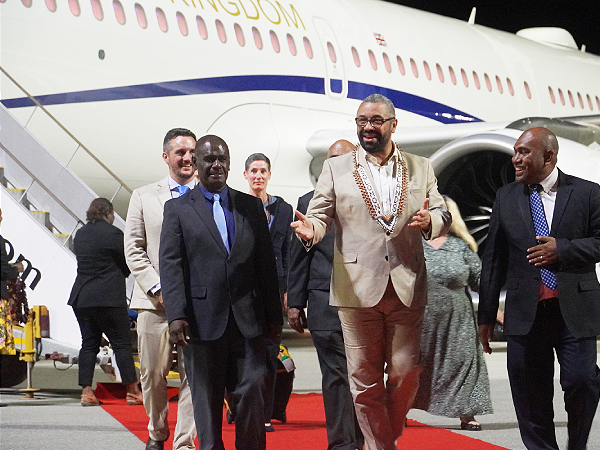 UK Foreign Secretary, James Cleverly on arrival at the Honiara International Airport last night. PHOTO: CHARLES KADAMANA