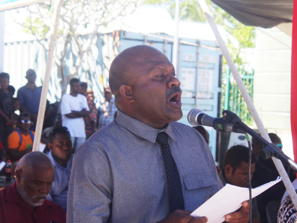 Premier Fini delivering his speech at the launch of his government’s Policy Translation Document.