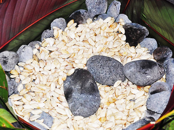 Traditionally baked ngali nut kernels.