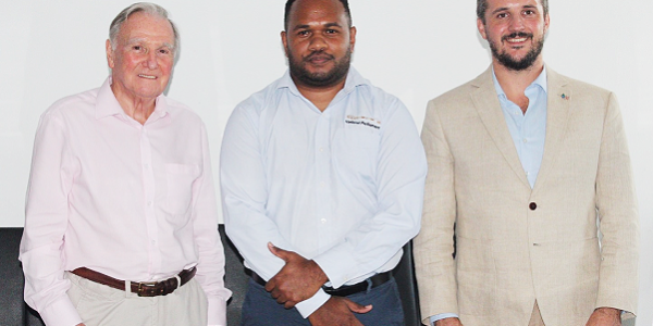 WFD Team Leader Lord Bruce (left), Clerk to Parliament David Kusilifu (Centre) and British High Commissioner, Thomas Coward. Photo supplied.
