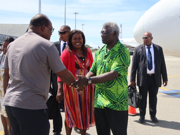 Deputy PM Manasseh Maelanga farewell PM Manasseh Sogavare at the Honiara International airport, Sunday. Photo, OPMC.
