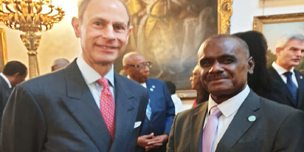 Foreign Affairs Minister Hon. Jeremiah Manele with Prince Edward, Duke of Edinburgh at Lancaster House, London during the SIDS Breakfast Event.