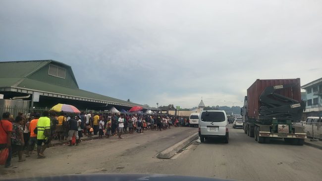 The Honiara Central Market bus stop.