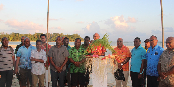 Senior Government Officials from Solomon Islands and Vanuatu at the site where the 2016 Motalava Treaty was signed between the Solomon Islands Prime Minister, Hon. Manasseh Sogavare and the then Prime Minister of the Republic of Vanuatu, Hon. Charlot Salwai.