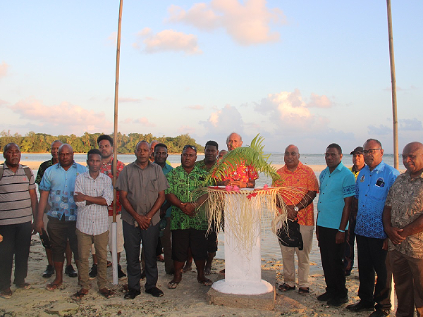 Senior Government Officials from Solomon Islands and Vanuatu at the site where the 2016 Motalava Treaty was signed between the Solomon Islands Prime Minister, Hon. Manasseh Sogavare and the then Prime Minister of the Republic of Vanuatu, Hon. Charlot Salwai.
