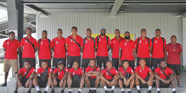 Solomon Warriors team members at the Honiara International airport prior to their departure.