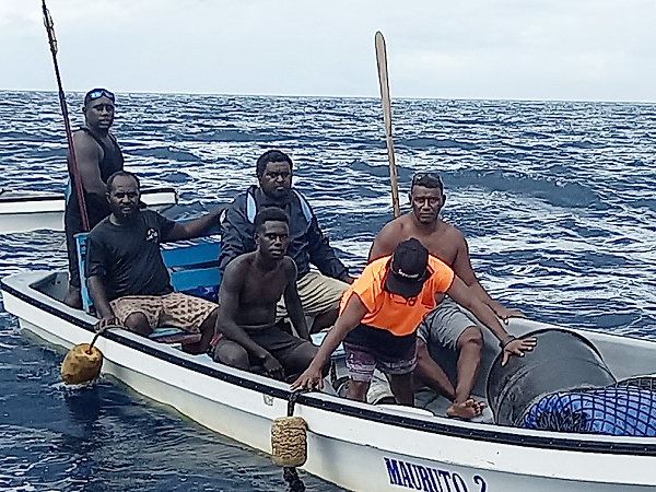 A private boat from Poitete which police used to transfer the six drifters to the police stabbi first craft