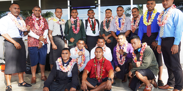 Fijian boxers upon their arrival at the Henderson International Airport. Photo, Floyd Terry.