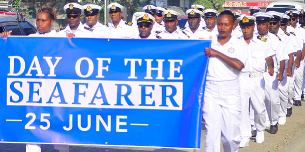 Solomon Islands marine officers participate in a parade from Kukum campus to the School of Marine during the International Day of Seafarer yesterday. SEAFARERS have played an important role in shaping our nation’s history, culture and economy. Photo: Lachlan Eddie.