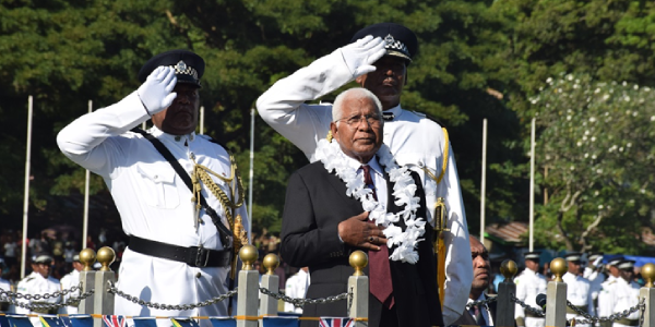 The Governor General at last Friday’s King’s Birthday Anniversary parade at Lawson Tama. Photo, RSIPF Media.