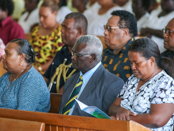Prime Minister and Madam Sogavare attending a service at the Saint Barnabas Provincial Cathedral.