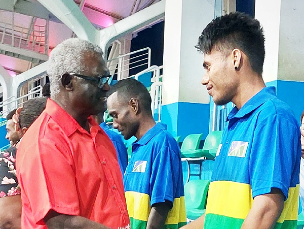 PM farewells an athlete at the SOL2023 Pacific Games stadium. Photo supplied.