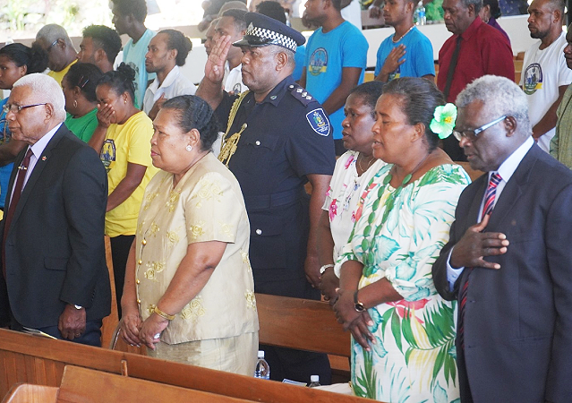 Prime Minister Sogavare and Madam Emmy with Governor General, Sir David Vunagi and Lady Mary during the Thanksgiving Service. Photo by Charles Kadamana