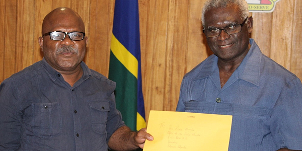 Prime Minister Sogavare and Premier Fini at the Prime Minister’s Office yesterday. Photo supplied.