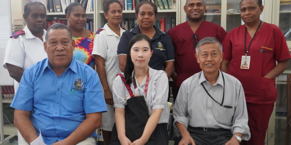 Ambassador Yoshiaki and Maiko Mori with NRH staff at NRH.
