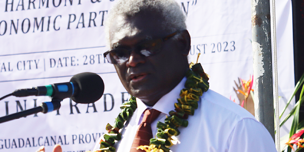 PM Sogavare speaking at Mamara on Tuesday. Photo, GCU.