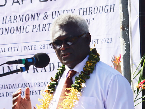 PM Sogavare speaking at Mamara on Tuesday. Photo, GCU.