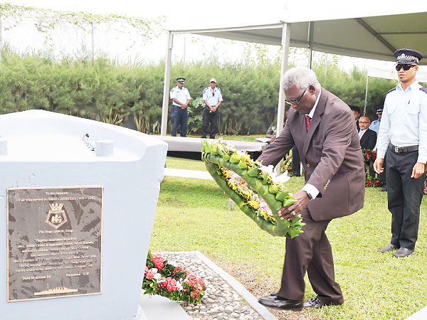 Prime Minister Sogavare- Wreath laying during the HMAS Canberra Memorial Service. Photo, OPMC.