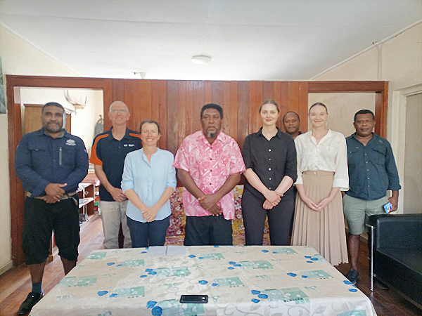 Deputy Premier Edward Misitee (centre) with the Australian High Commission Infrastructure Team. Photo supplied.