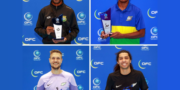 Top left, Fair Play Award – Vanuatu. Top right, Golden Boot – Micah Lea’alafa. Bottom Left, Golden Glove – Mike Antamanov. Bottom Right, Golden Boot – Dylan Manickum. Photo, OFC.