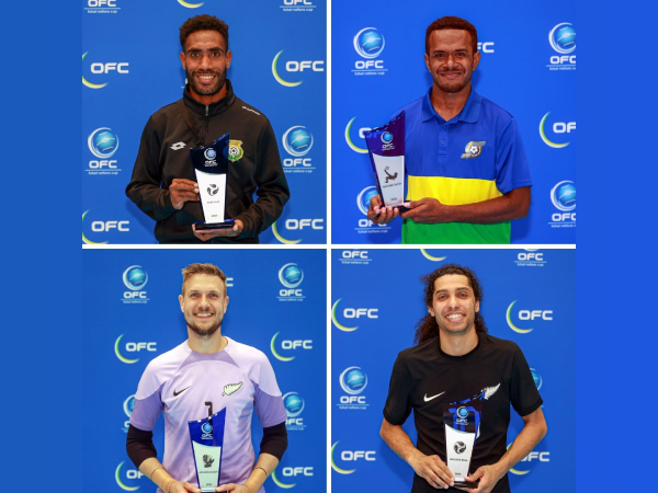 Top left, Fair Play Award – Vanuatu. Top right, Golden Boot – Micah Lea’alafa. Bottom Left, Golden Glove – Mike Antamanov. Bottom Right, Golden Boot – Dylan Manickum. Photo, OFC.
