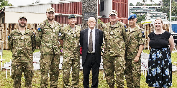 NZDF personnel deployed to Honiara attended a Memorial Service on Armistice Day, held at the Royal Solomon Islands Police Force central police station. The memorial service was attended by New Zealand High Commissioner to Solomon Islands Jonathan Schwass, other dignitries, Australian Defence Force and Police personnel. Photo supplied.