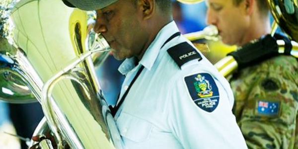 RSIPF and Australian Army Band perform at the National Referral Hospital. Photo, AHC.